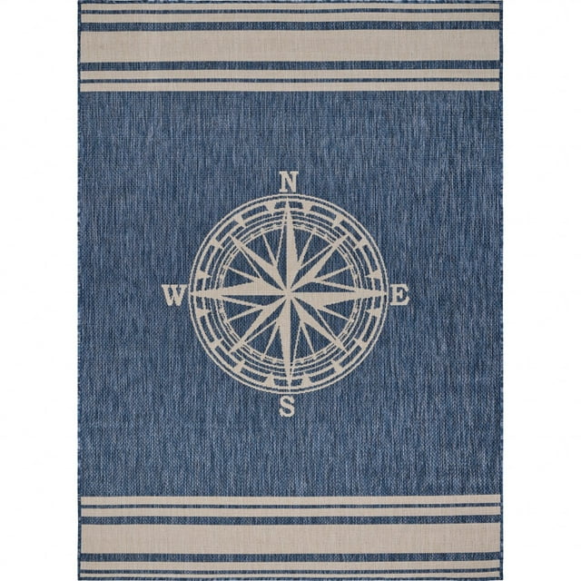 homeroots home decor 396116 8’ x 10’ Navy Nautical Indoor Outdoor Area Rug