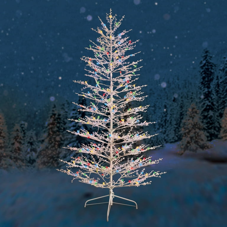 GE Pre Lit 7 White Winterberry Artificial Christmas Tree Dual Color LED Lights