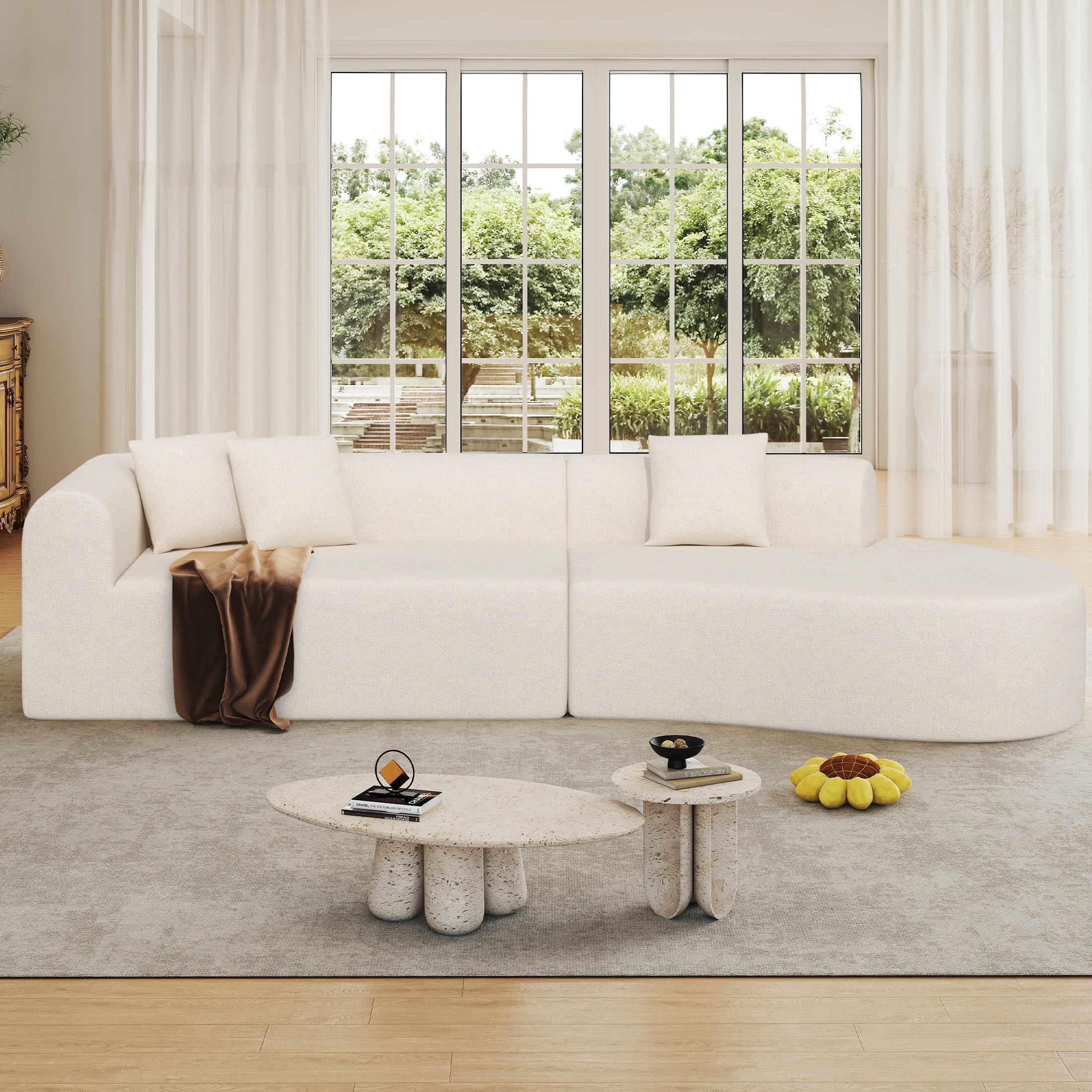 Hawsaiy 126" Oversized Modular Sectional Sofa, Modern Deep Seat Curved Cloud Couch, Soft Chenille Upholstered Sofa for Living Room, Beige, No Assembly