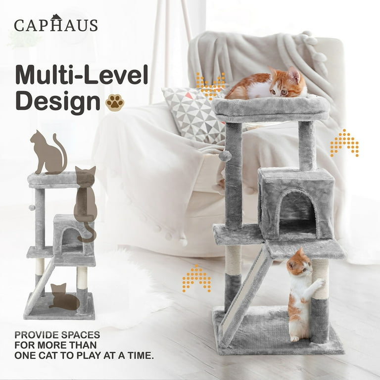 CAPHAUS Cat Tower for Indoor Cats Modern Cute 37 Inch Small Cat Tree with Widened Perch for Large Cats Kittens Multi Level Cat Activity Tree with