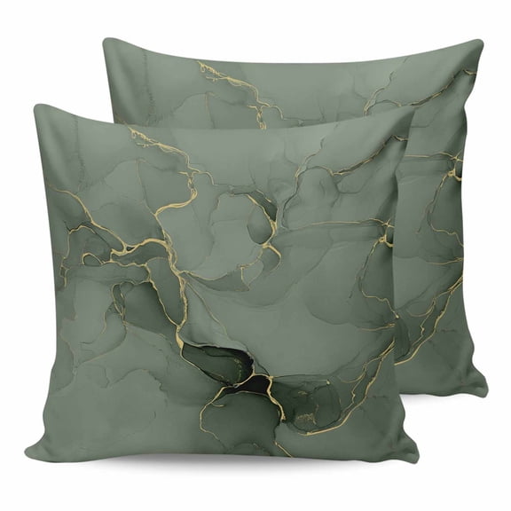 Pillow Covers 16x16 Set of 2, Sage Green Marble Throw Pillow Covers Decorative Couch Cushion Cover, Modern Abstract Art Ink Painting Microfiber Soft Square Pillowcases for Bedroom Living Room Sofa