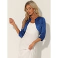 thumbnail image 2 of Elegante Cárdigan Bolero De Satén Con Hombros Descubiertos Y Manga 3/4 Para Mujer Azul XS, 2 of 5