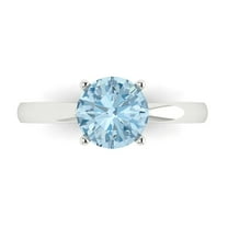 1.5 ctw Solitaire Anniversary Ring for Women | Round Cut Natural Aquamarine | Hyperallergenic Solid 18K White Gold