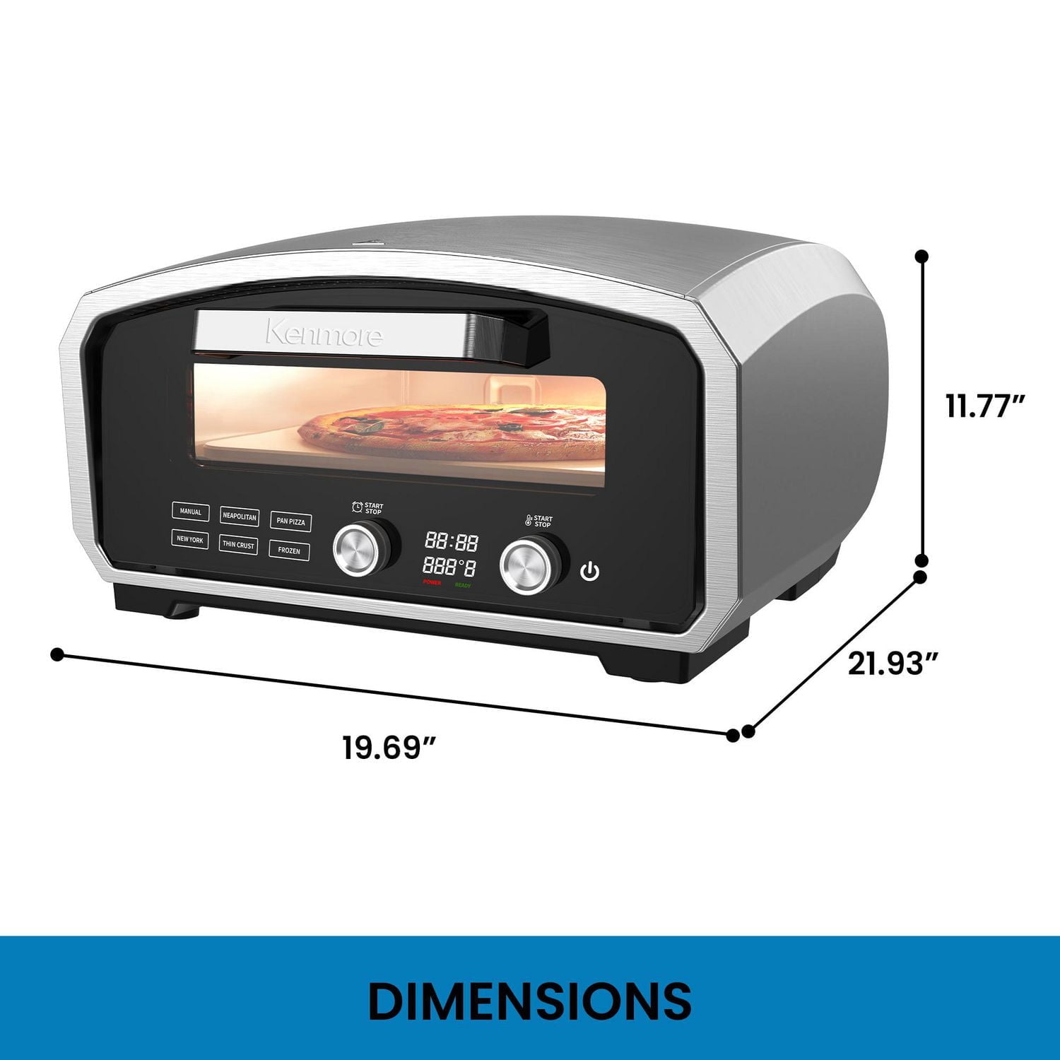 Kenmore Four à Pizza Électrique 13", Intérieur/Extérieur, 5 Programmes Tactiles, Résistant aux Intempéries pour une Cuisine Pratique Partout