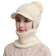 thumbnail image 2 of 3 in 1 Winter Knitted Beanie Hat Face Neck Warmer Set for Women Girls Fleece Lining Ski Caps with Pompom, 2 of 8
