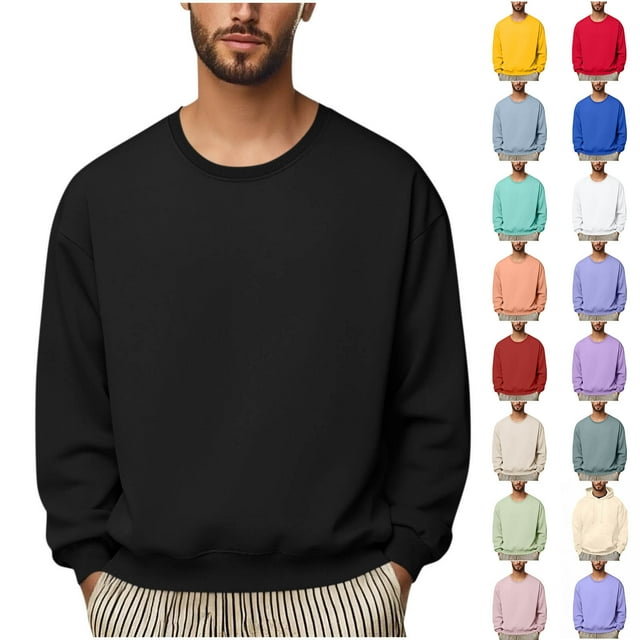 Yuyuzo Chandails Molletonnés pour Hommes Grande Taille Col Rond Doublés en Molleton Chandail Décontracté Couleur Unie Basique Hauts d'Automne