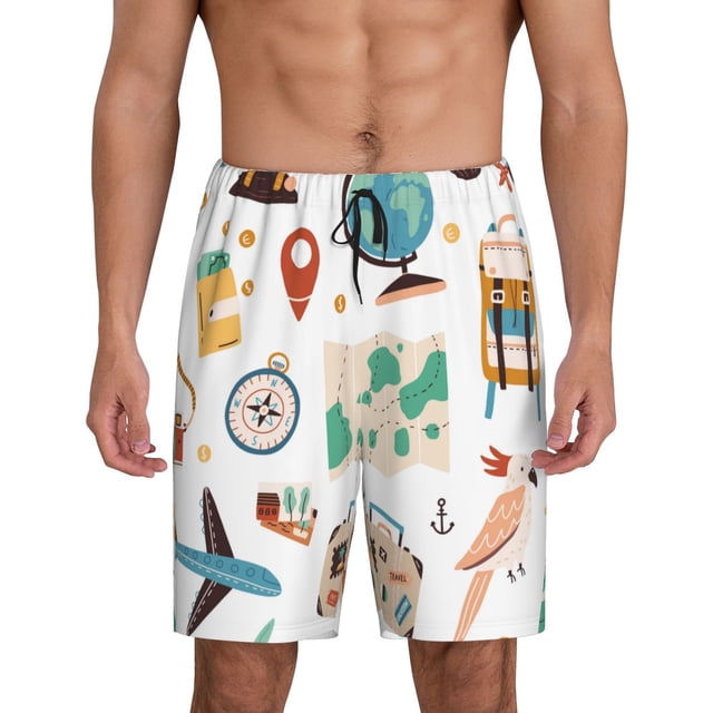 Fotbe Travel1 Pantalones Cortos de Pijama para Hombre, Ropa de Dormir, Pantalones de Pijama Cortos para Hombre-3X-Large