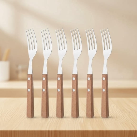 Dinner Forks Set of 8, 304 Stainless Steel Silverware Forks with Wooden Handle, Mirror Polishing