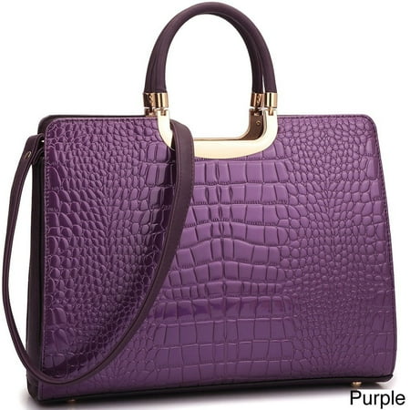 - Dasein Patent Croco Satchel Briefcase Handbag with Bonus Shoulder Strap