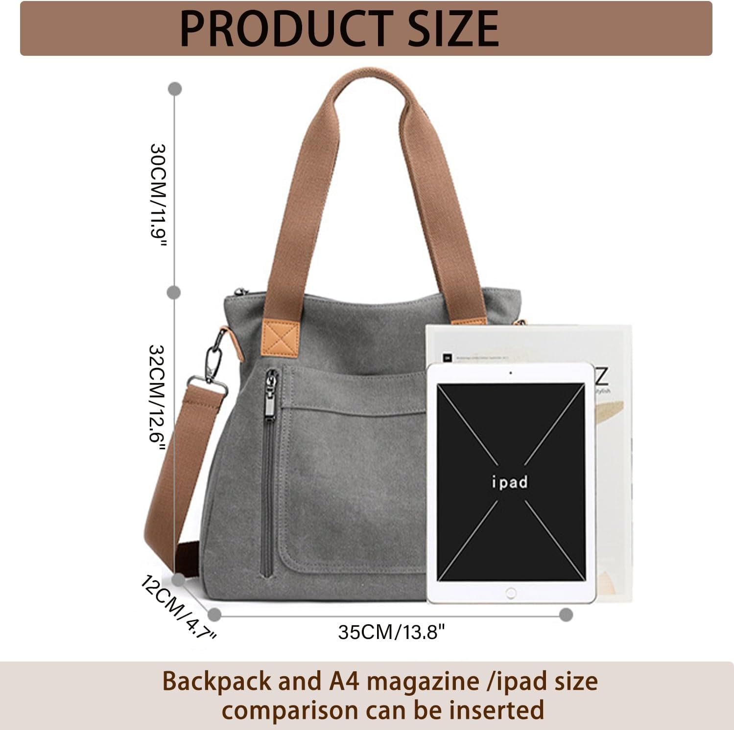 JennyShop Vintage Multi-pocket Handbags, Hot Sale Canvas Tote Purse for Women, Work Shoulder Crossbody Bag
