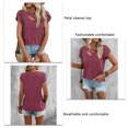 thumbnail image 6 of Women Petal Sleeve Top Casual V Neck Plain Color Dressy Loose Fit Summer Basic Tee Top Red Purple XL, 6 of 7