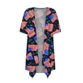thumbnail image 3 of Lenago Summer Plus Size Crop Tops for Women Casual Printed Short Sleeve Cardigans Drape Open Front Lightweight Summer High Low Hem Tops 4th of July Outfits for Women, 3 of 4