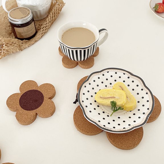 D-GROEE Flower Shape Wooden Pot Holders for Hot Dishes Non Slip Heat Resistant Wood Mat Table and Kitchen Countertop Decor Dining Pot Holder Sturdy Pads Pots Pans
