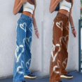thumbnail image 2 of Women High-Rise Slimming Love Graffiti Print Straight Jeans Casual Street Style, 2 of 4