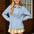 thumbnail image 2 of hotojiny Girls Long Sleeve Shirt Half Zip Collar Polka Dot Print Casual Loose Pullover Sports Top for Fall Winter(Light Blue,3-4 Years), 2 of 7