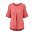 thumbnail image 6 of ClodeEU Women's Round Neck Pleated 3/4 Sleeve Tunic Blouse Top,Casual Loose Shirt Watermelon Red,Women's Plus M, 6 of 6
