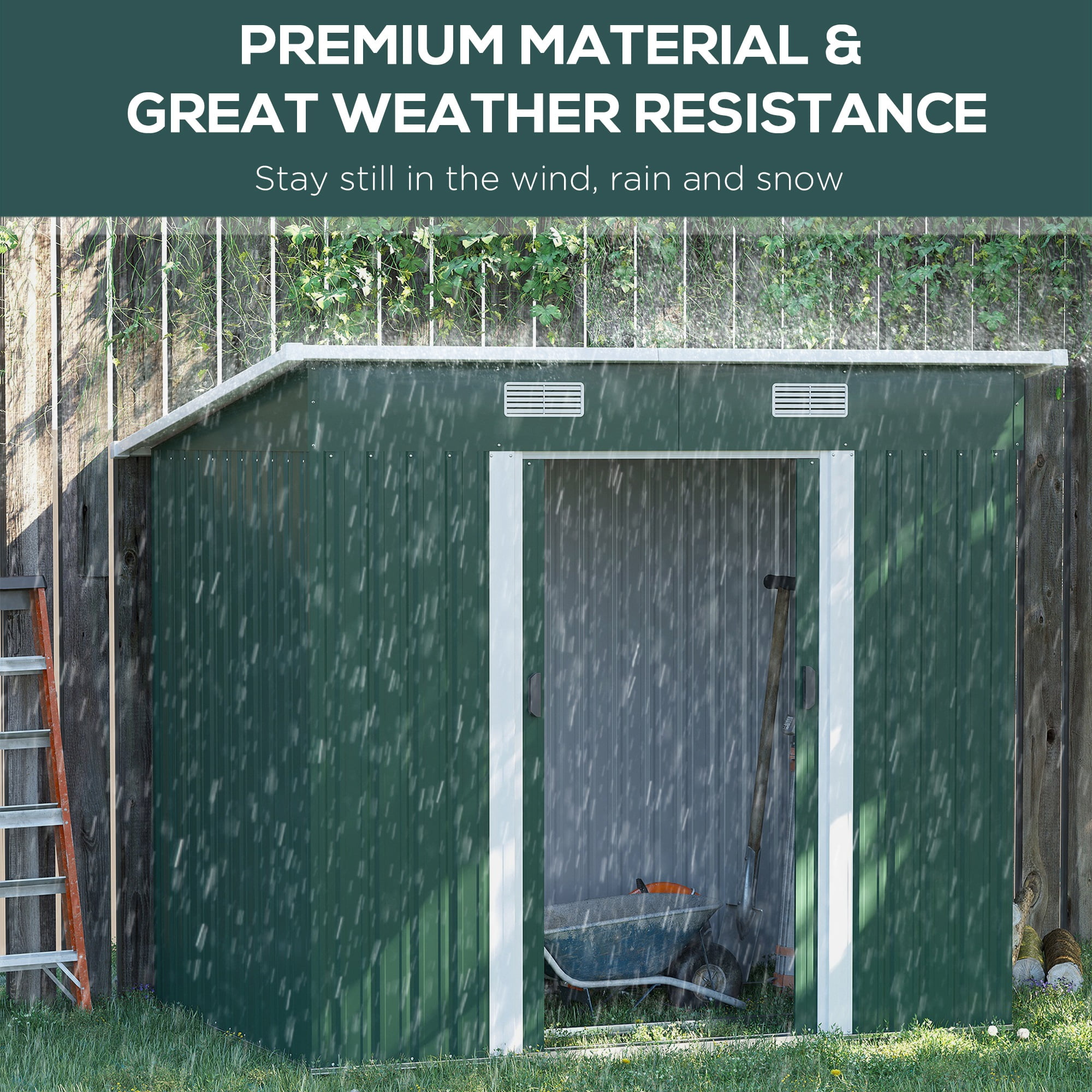 Outsunny 7' x 4' Metal Outdoor Storage Shed, Garden Utility Tool House with Double Lockable Doors for Backyard, Patio, Lawn, Garage, Dark Green