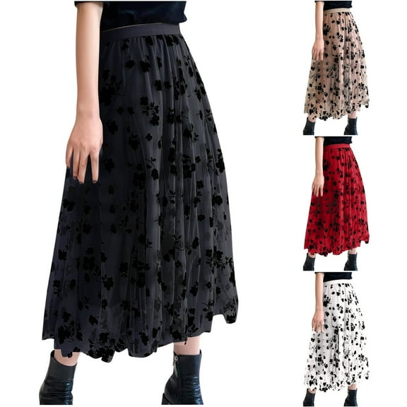Women 's Tulle Midi Skirt Dot Elastic Waist Mesh Tutu Skirt Solid Color Fairy A-line Skirt Party Clubwear Women's Tulle Party Evening Tutu Skirts