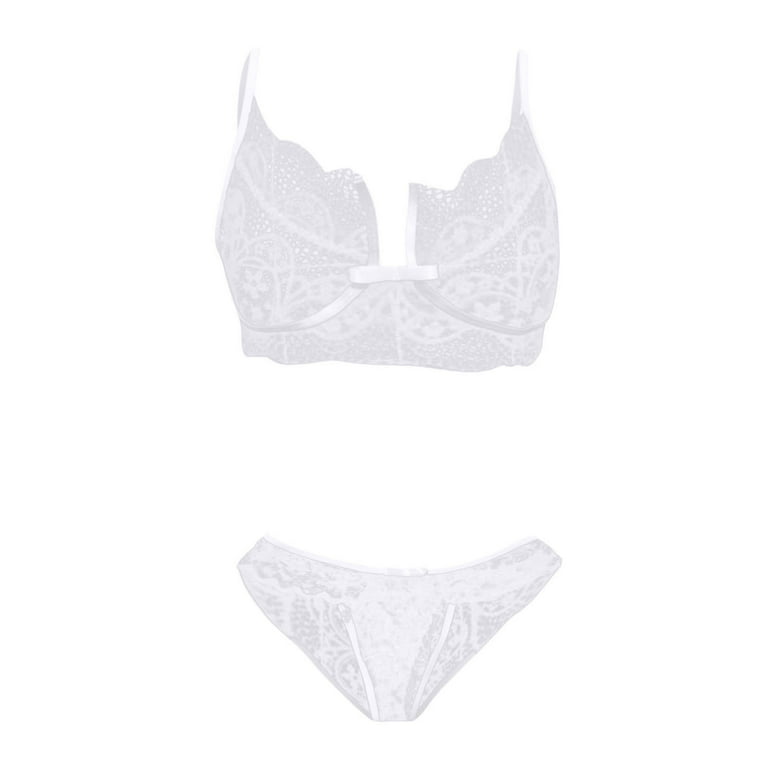 Womens Sexy Lingerie Lace Three-point Underwear Suit Hollow Out Bra Thong  Two Piece Sleepwear 