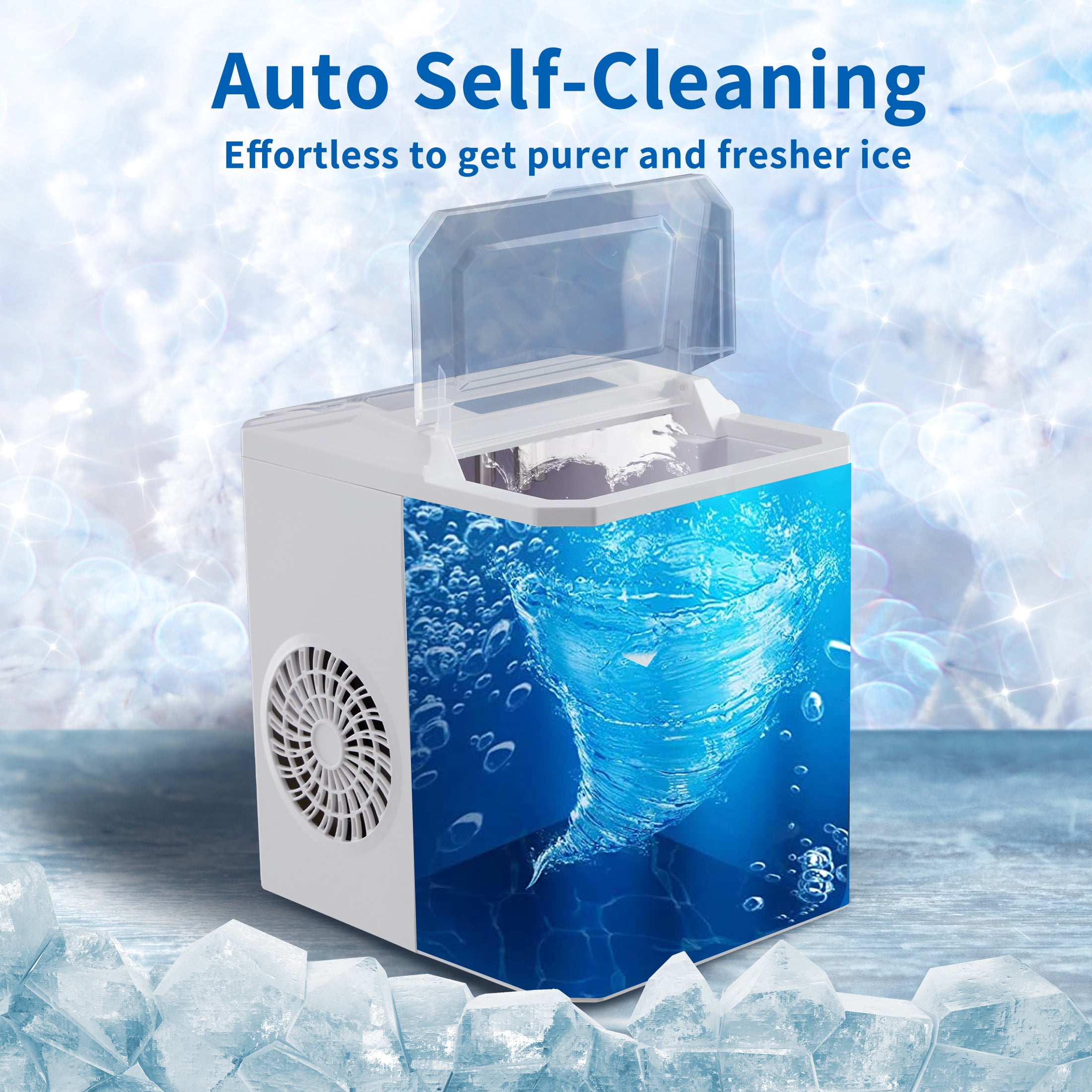 WANAI Portable Ice Maker,26.5 lbs/24H,2 Sizes,Self-Cleaning Ice Machine with Ice Scoop and Basket,9 Cubes Ready in 8 Mins