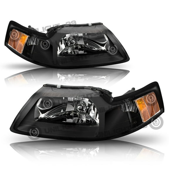 For 1999-2004 Ford Mustang Black Housing Headlights Headlamps Pair Left Right