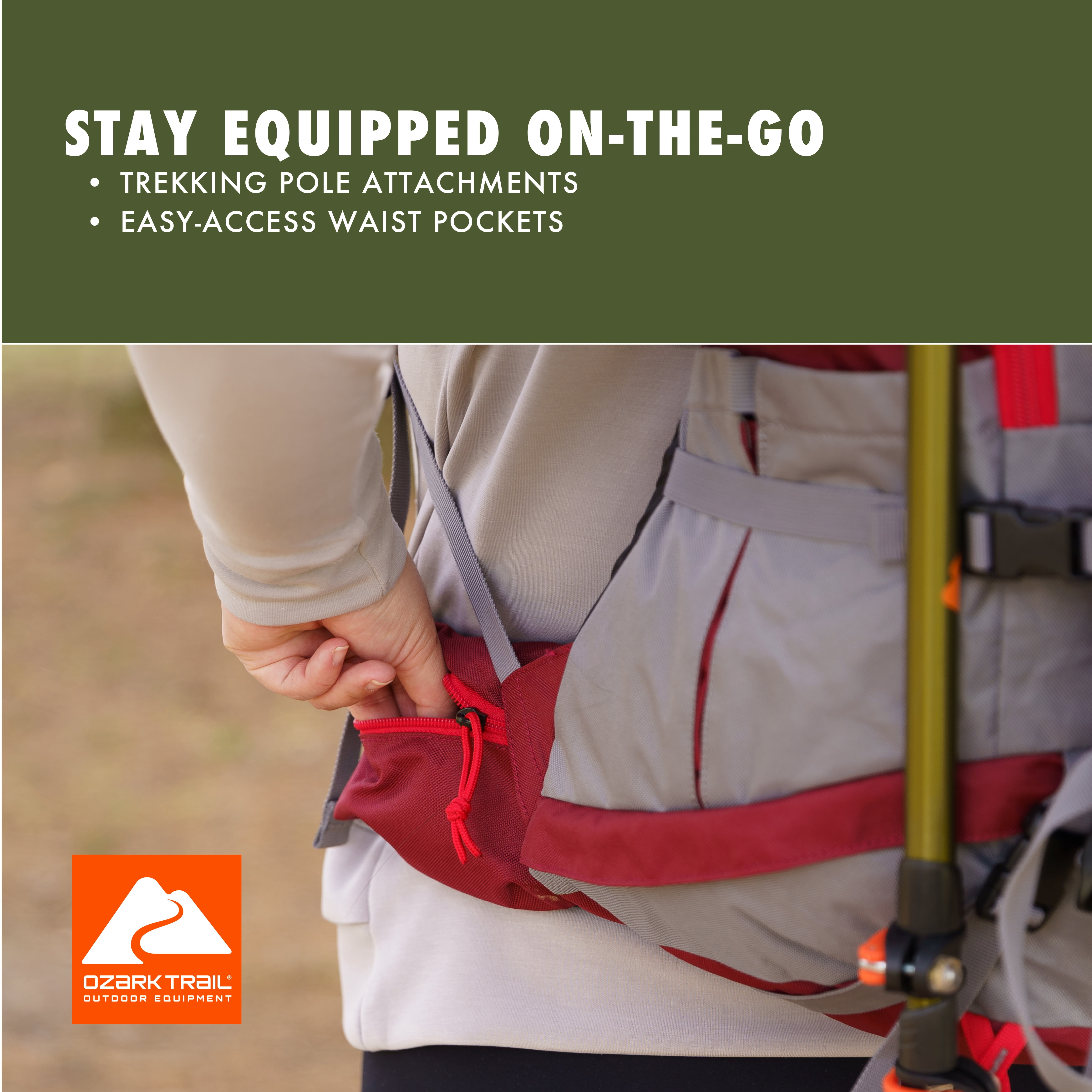 Ozark Trail Backpack Set, 35 Liter Hiker Backpack with Detachable 15 Liter Daypack, Red