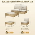 thumbnail image 2 of Bifanuo 3-Piece Wicker Outdoor Sectional Sofa, Patio Furniture Set, with Beige Fluffy Cushions and Coffee Table, 2 of 6