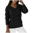thumbnail image 2 of TYGHBN Ladies Autumn and Winter Long Sleeve Solid Color V Neck Slim Fit Fashion Knitted Pullover Sweater Top Chain Knit Sweater for Men Mint Cropped Sweatshirt Zip up Sweaters Soft Front Zip, 2 of 8