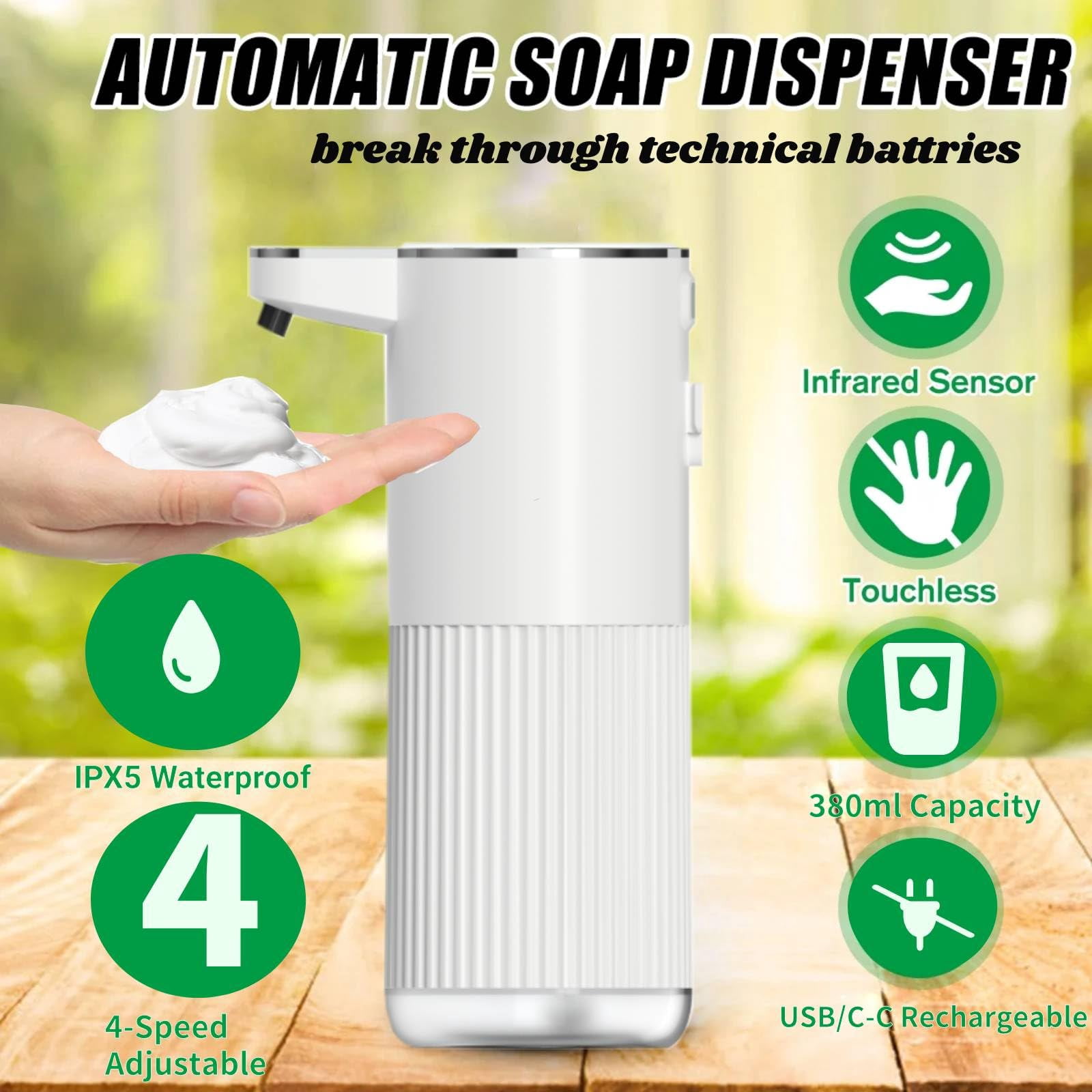 Automatic Soap Dispenser, Touchless Foaming Soap Dispenser Bathroom,Upgrade Hand & Dish Electric Dispenser 4-Level Adjustable Waterproof Wall Mount Kitchen Auto Soap Pump（Foam）