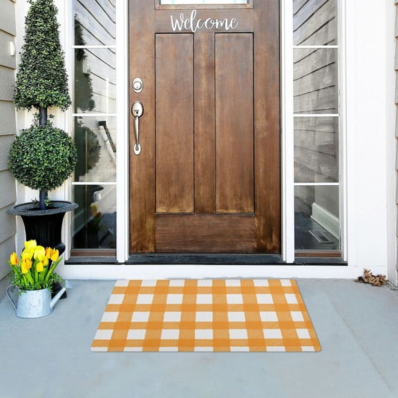 Orange and White Gingham Plaid Doormats Welcome Mats Gate Pads Entryway Outdoor 32" x 20"