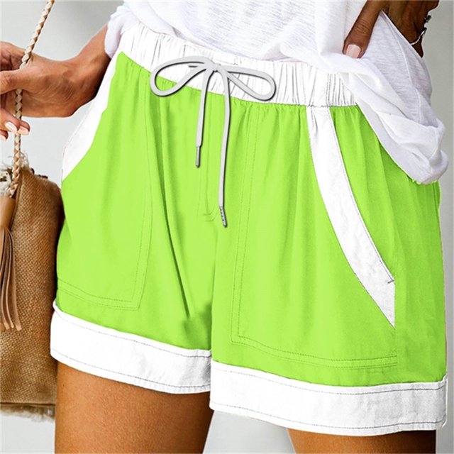 Puntoco Pantalones cortos casuales para mujer Pantalones cortos casuales con bolsillos elásticos y cordones con ilustración de verano para mujer