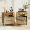 thumbnail image 2 of 18" Wide Fluted Nightstand Set of 2 with Charging Station Modern Wood Bedside Table with 2 Drawers and Open Shelf, Mid Century End Table for Bedroom Living Room Office, Oak, 2 of 10