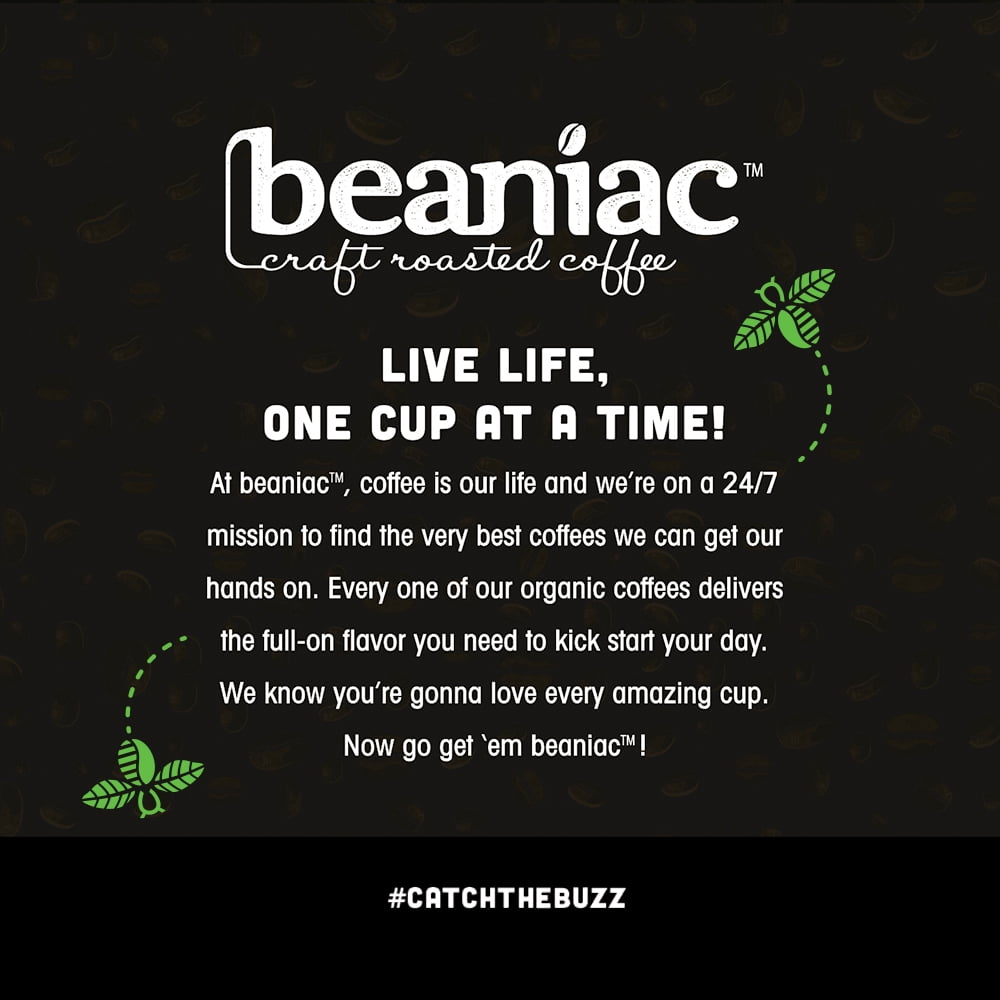 Beaniac Organic Downtime Decaf Swiss Water Decaffeinated Medium Roast Coffee Pods, 30 Count