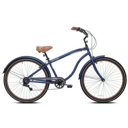 Genesis 29-inch Men s Salerno Aluminum Relaxed Cruiser Bike with 7 Speeds  Navy Blue and Brown