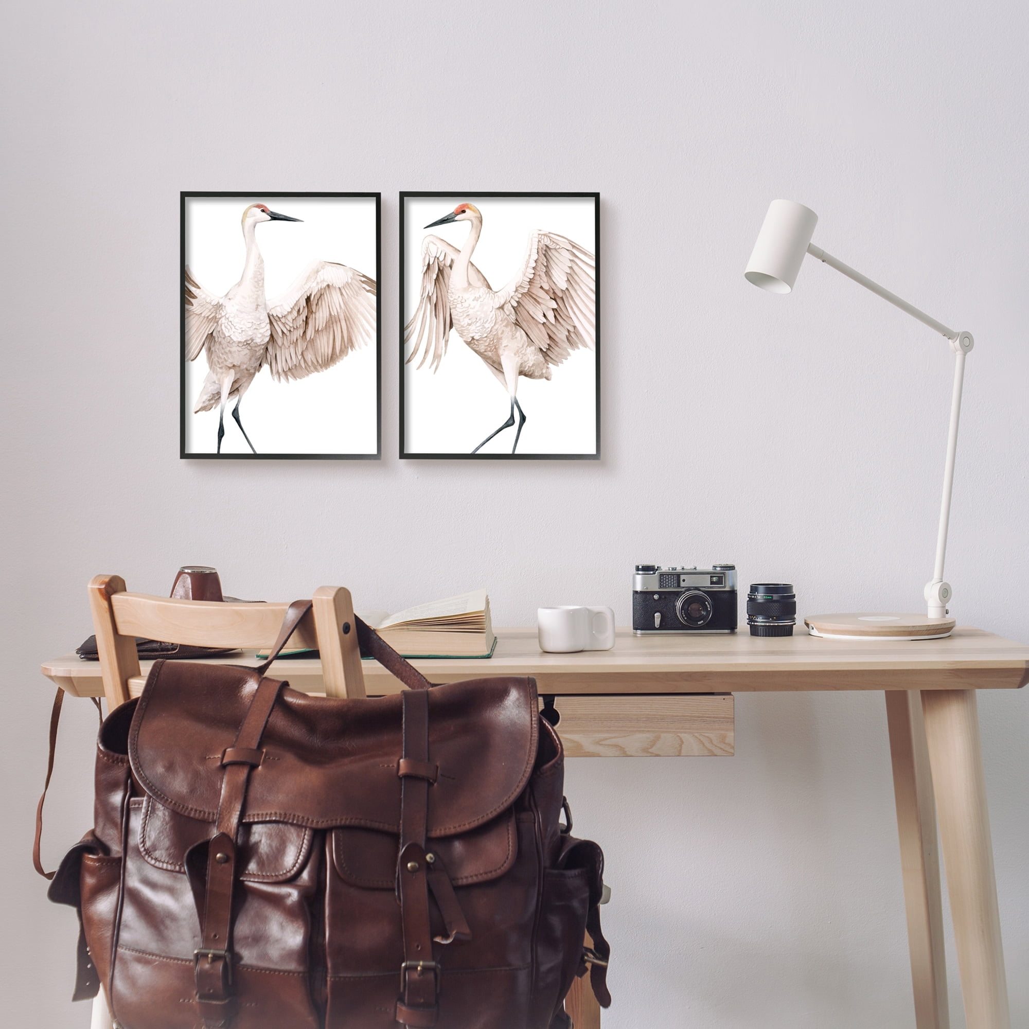 Stupell Industries Simple White Crane Birds Standing Open Wings Illustration, 11 x 14, Design by Grace Popp