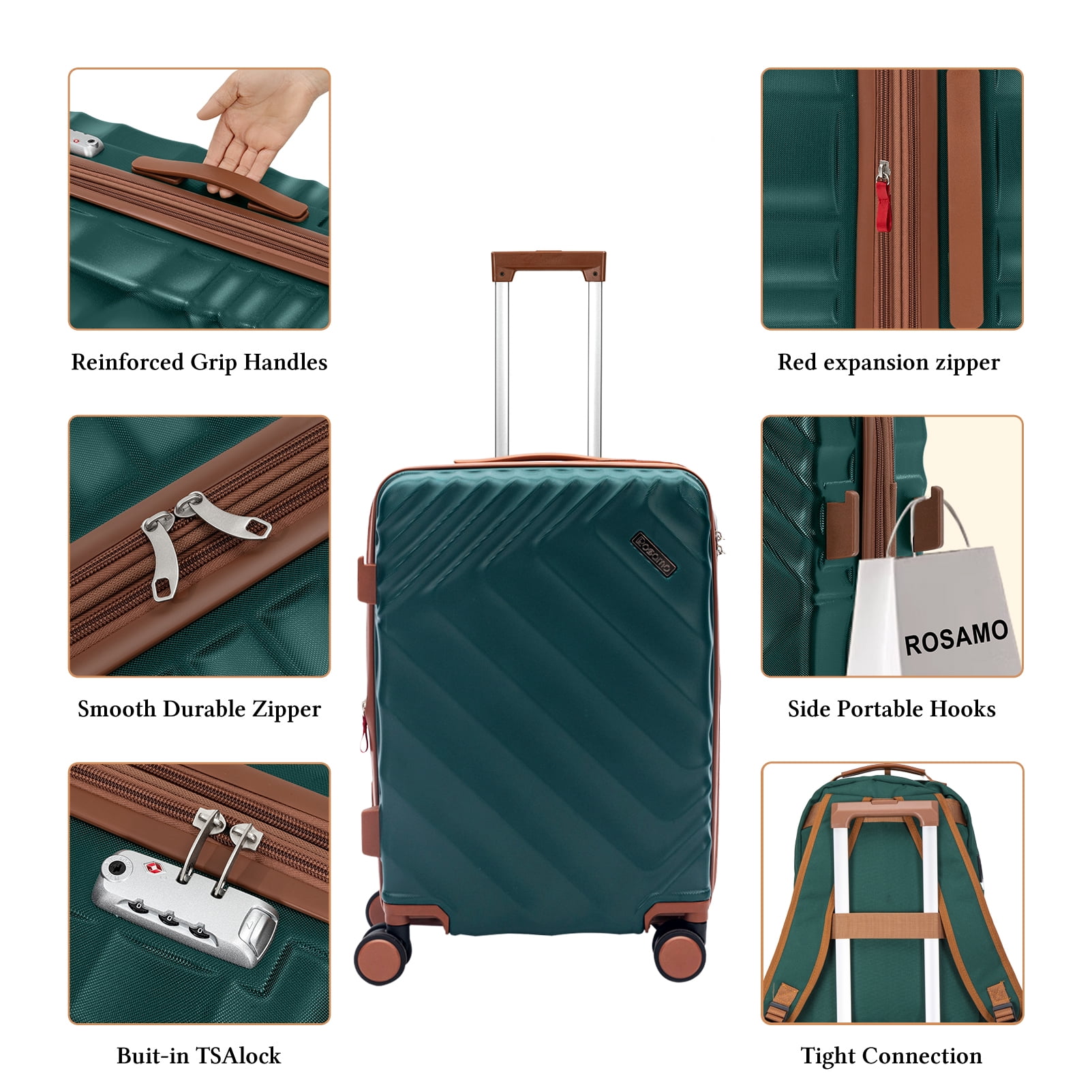 Rosamo 6 Piece Hardshell Luggage Set, Lightweight Expandable Suitcases with Spinner Wheels, TSA Lock, Durable ABSLuggage Sets for Travel；Dark Green