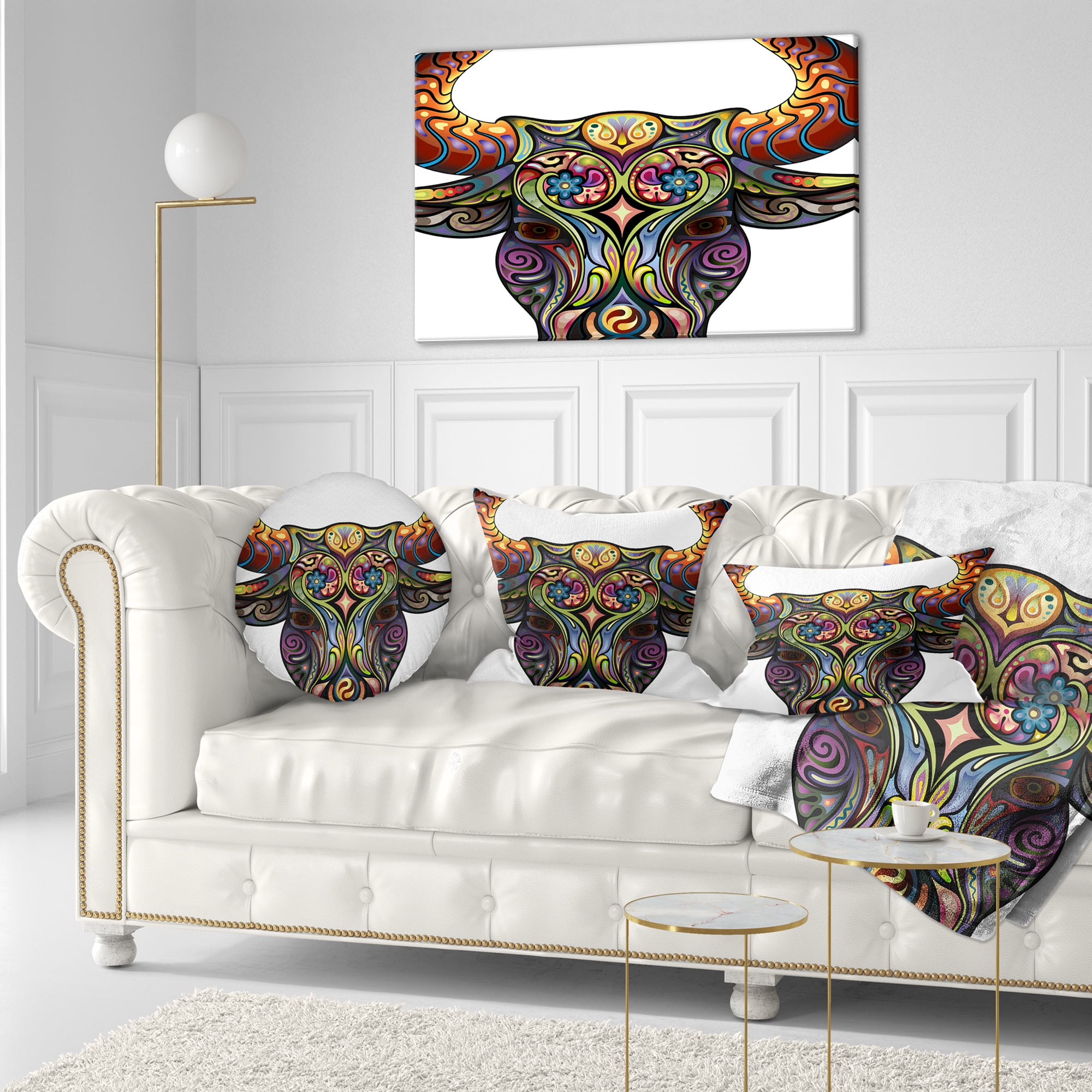 Designart Ornamental Bull - Animal Throw Pillow - 12x20