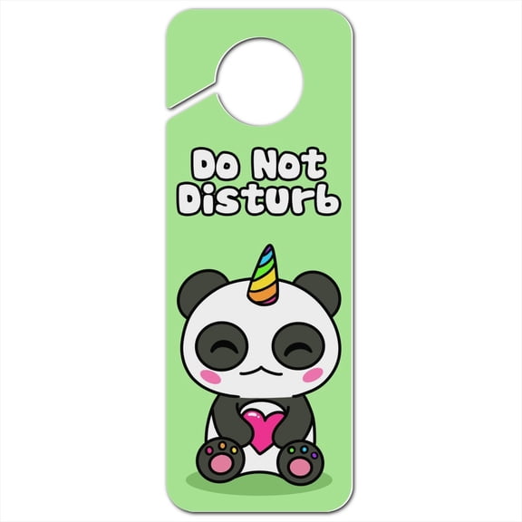 Cute Kawaii Unicorn Panda Holding Heart Plastic Door Knob Hanger Sign