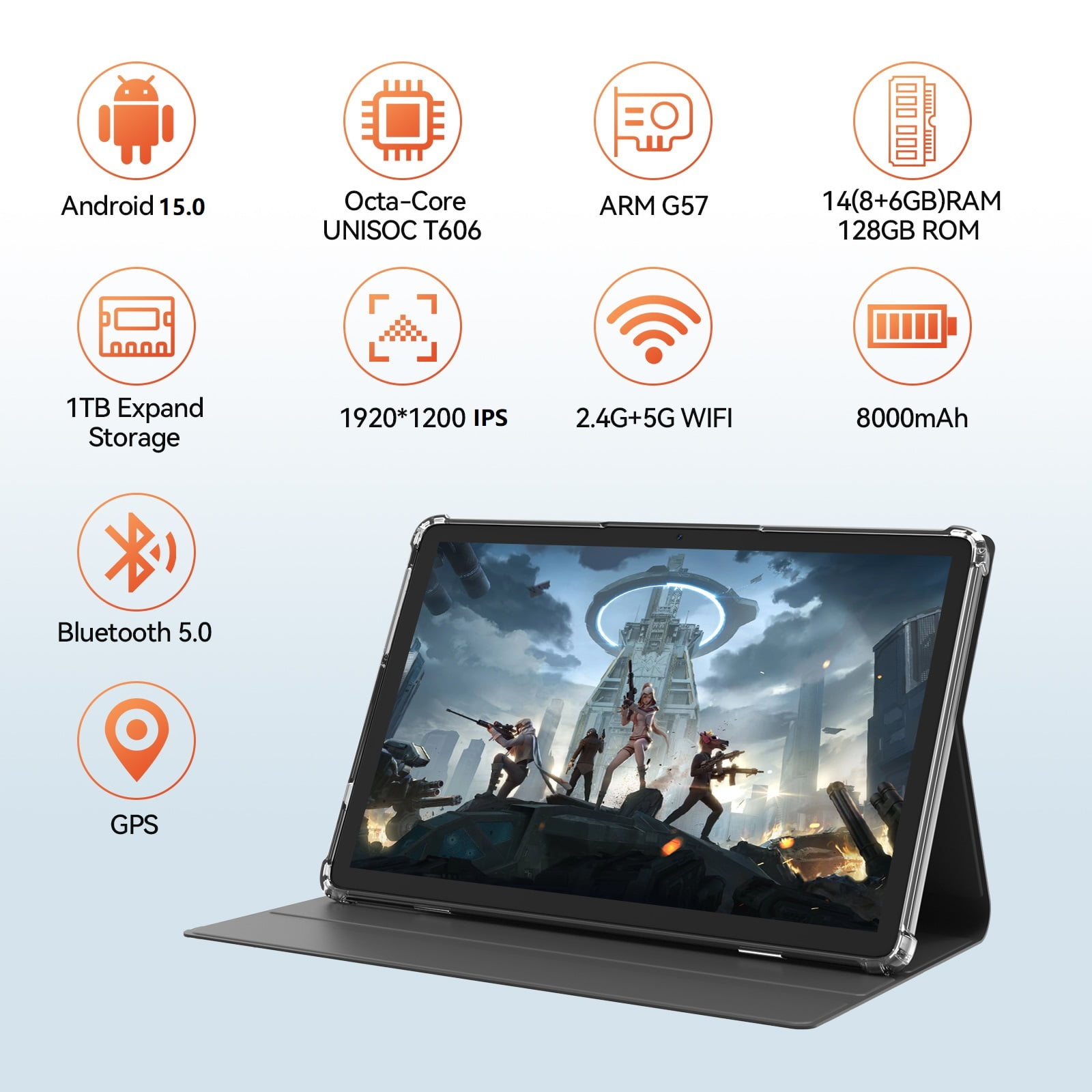 Android 15 Tablet,128GB+14(8+6 Expand)GB,10inch 4G Phone Tablet,5G
