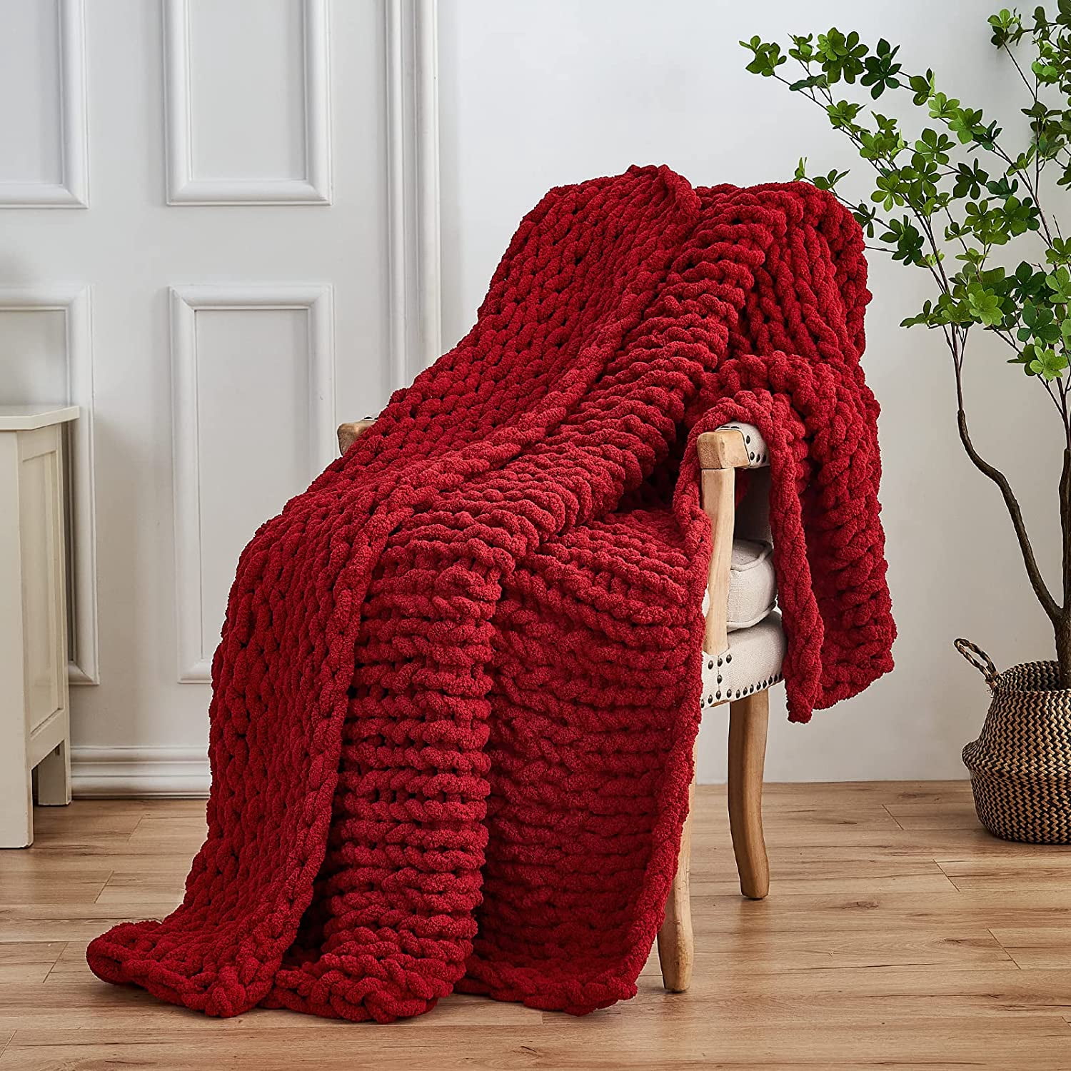 Qsy Bedding Chunky Cable Knit Throw Blanket Lightweight 100% Cotton