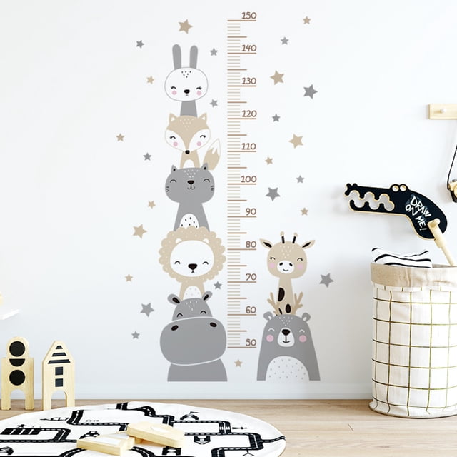 Adhesivo de pared con gráfico de altura para niños, adhesivo de pared con gráfico de altura para niños, animales del bosque, adhesivo mural extraíble para pared para decoración de