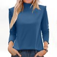 thumbnail image 2 of Ladies' Fashion Solid Color Fleece Ruffled Mock Neck Pullover Waveselvedge Half High Neck Long Sleeve Thickened Top, 2 of 5