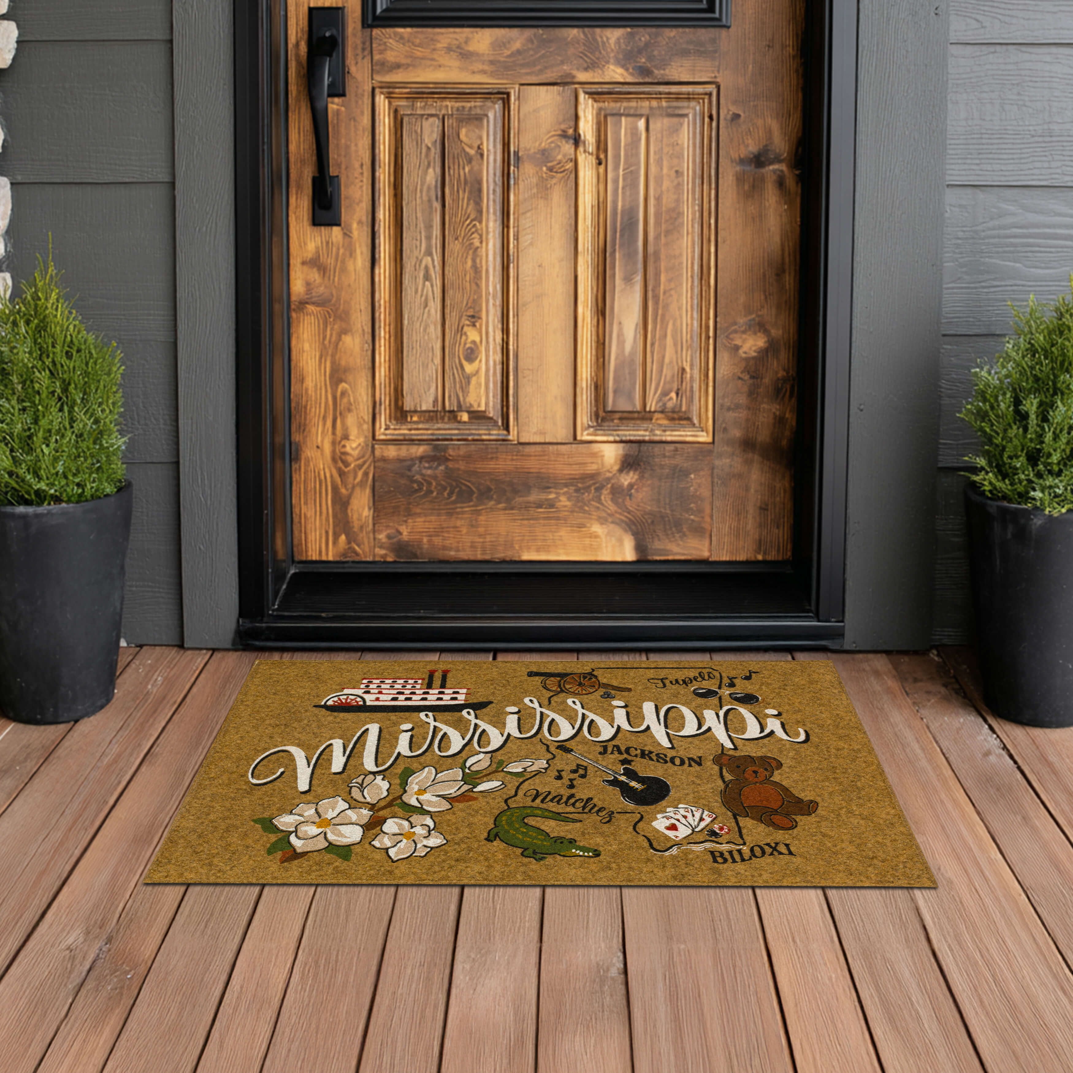 Mohawk Home Mississippi Indoor/Outdoor All Weather Polyester Rubber Backed Rectangle Doormat, Tan, 18" x 30"