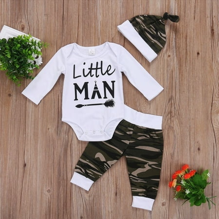 

3Pcs Newborn Baby Boys Girls Cotton Tops Romper Pants Hat Outfits Set Clothes