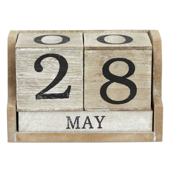 Wooden Perpetual Block Calendar for Desk, Wood Month Date Display Blocks for Teachers, Rustic Farmhouse Office Decor, Desk Accessories (5 x 4 In)