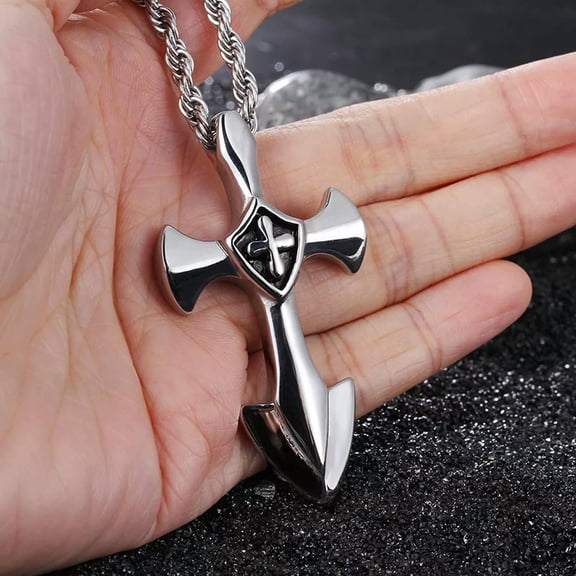 HOOUN Stainless steel Biker Simple arrow Cross Pendants Necklace Men's Holiday Gifts