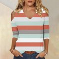 thumbnail image 2 of Lmnyox Striped T Shirt for Women Cold Summer Shoulder Blouse Loose Casual Long Sleeve V Neck Tunic Tops, 2 of 5
