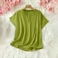 thumbnail image 4 of Olyvenn Women Summer Cotton Linen Tops 2025 Trendy Rolled Short Sleeve T Shirt Dressy Casual Loose V Neck Tunic Tee Blouses Green XXL, 4 of 9