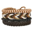 thumbnail image 2 of Coconut Shell Wooden Bead Braided Hand Rope Leather Combination Bracelet Set Men‘s Bracelets-4 Pack, 2 of 5