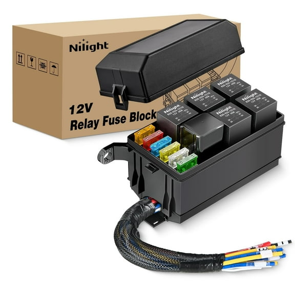 Nilight 12V Fuse Relay Box 6 Relays 6 Slots ATC/ATO Blade Fuse Holder 4Pin 5Pin  40A Relay Pre-Wired Waterproof Block Kit Universal for Automotive Car Truck Camper Boat
